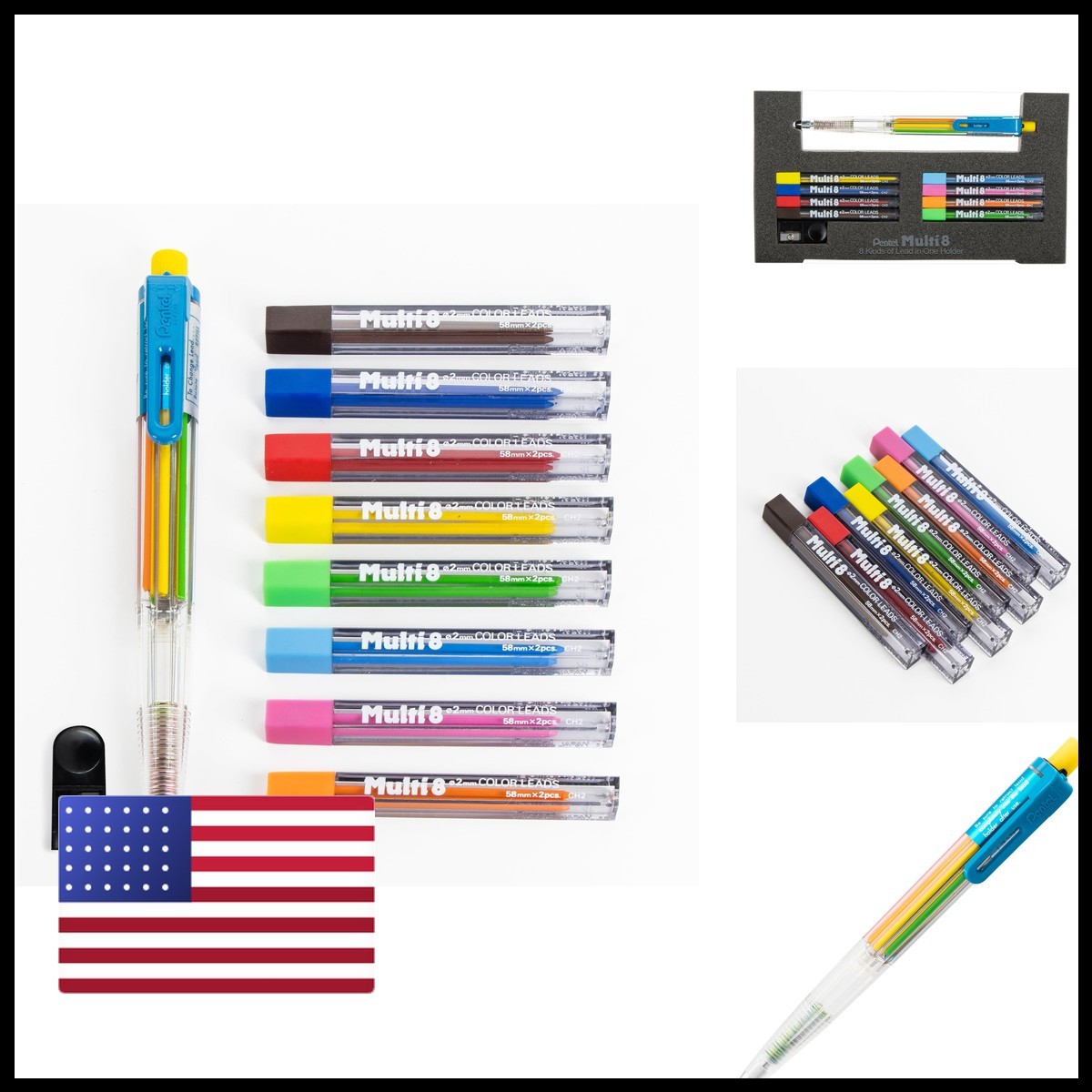 Pentel 8 Color Automatic Pencil Set, Assorted Accent Clip Colors, 8 Color Lead