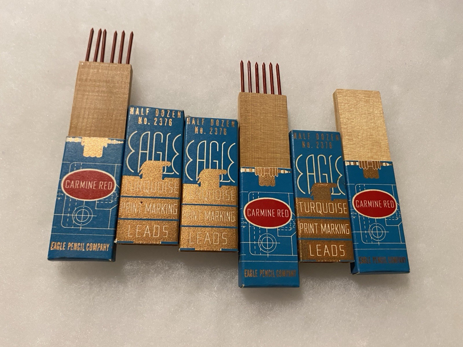 Vintage Eagle & Venus Drawing Leads Turquoise & Carmine Red