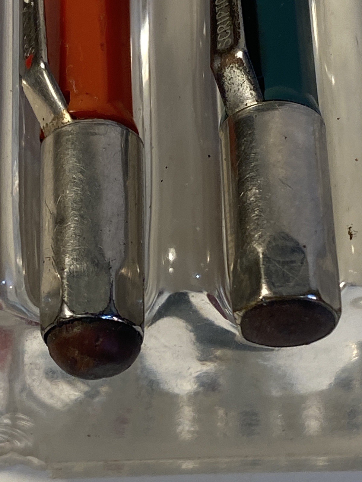 2 Vintage Scripto Mechanical Pencils Lot – No. 77 20¢ Red & Similar In Green