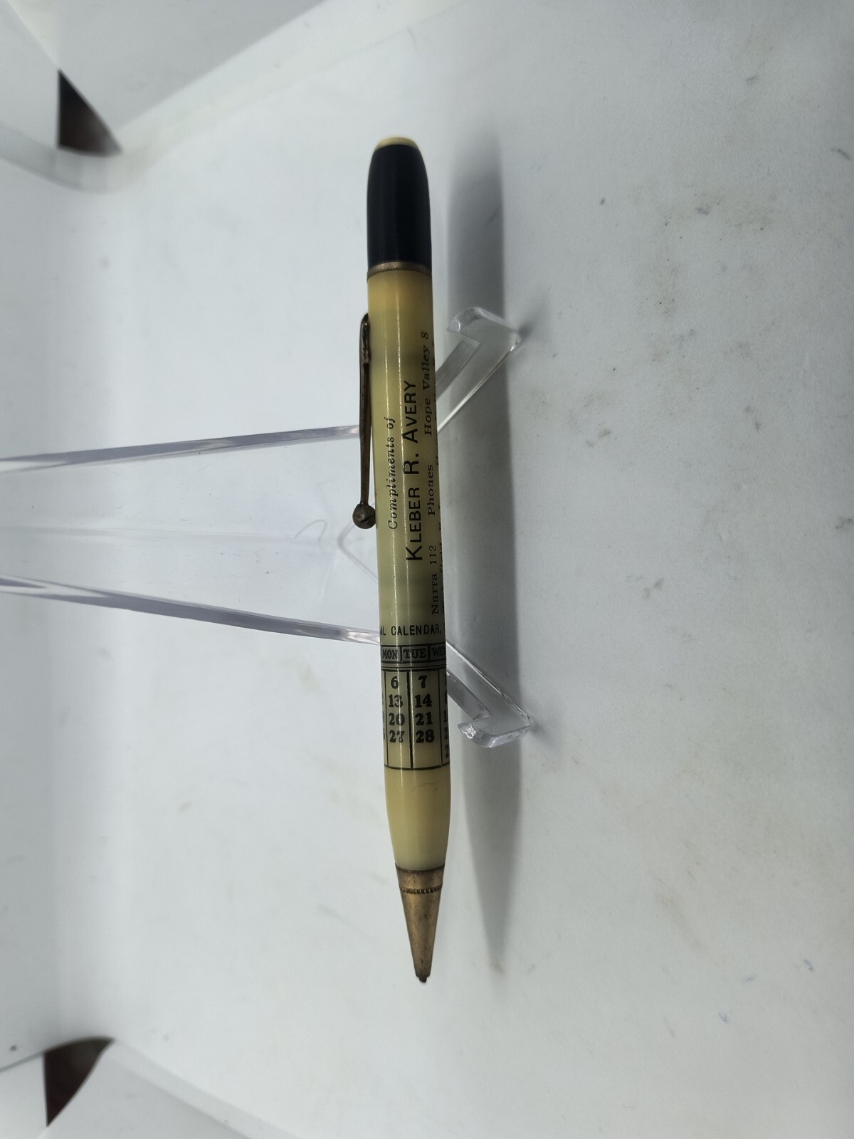 1950’s Mechanical Pencil Perpetual Calendar Base, Adv., Kleber R. Avery. 1.18mm