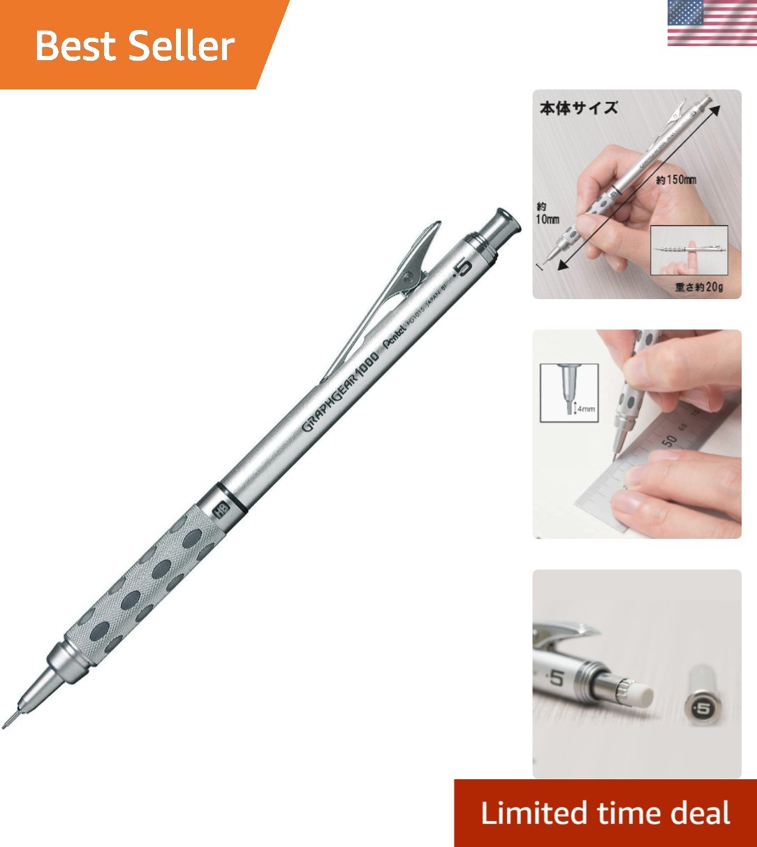 Graph Gear 1000 Luxury 0.5mm Mechanical Pencil – Ergonomic Silver Design