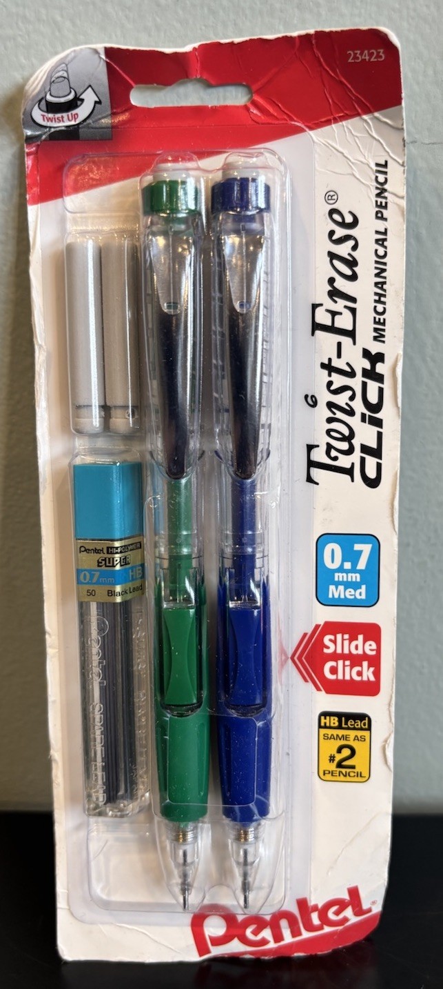 Pentel Twist Erase Click Mechanical Pencil 0.7 mm Slide Click Starter 2 Pack NOS
