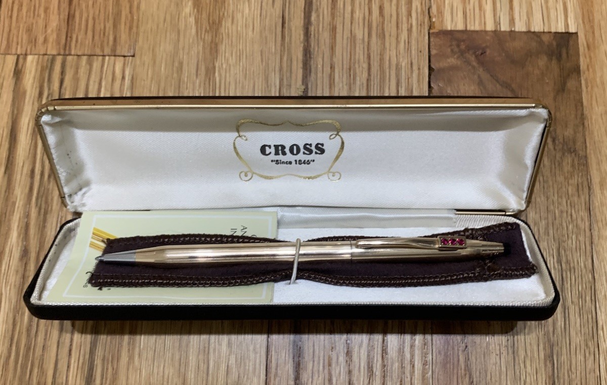CROSS 3 Ruby 14K Gold Filled Pen With Cloth Sleeve, Case All Original