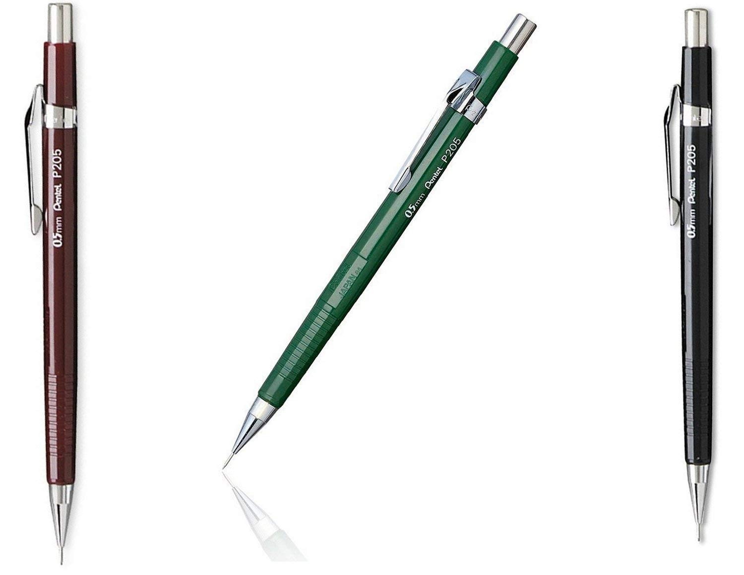 Precision Drafting Pencils Pack of 3 0.5mm Metallic Grip Black Burgundy Green