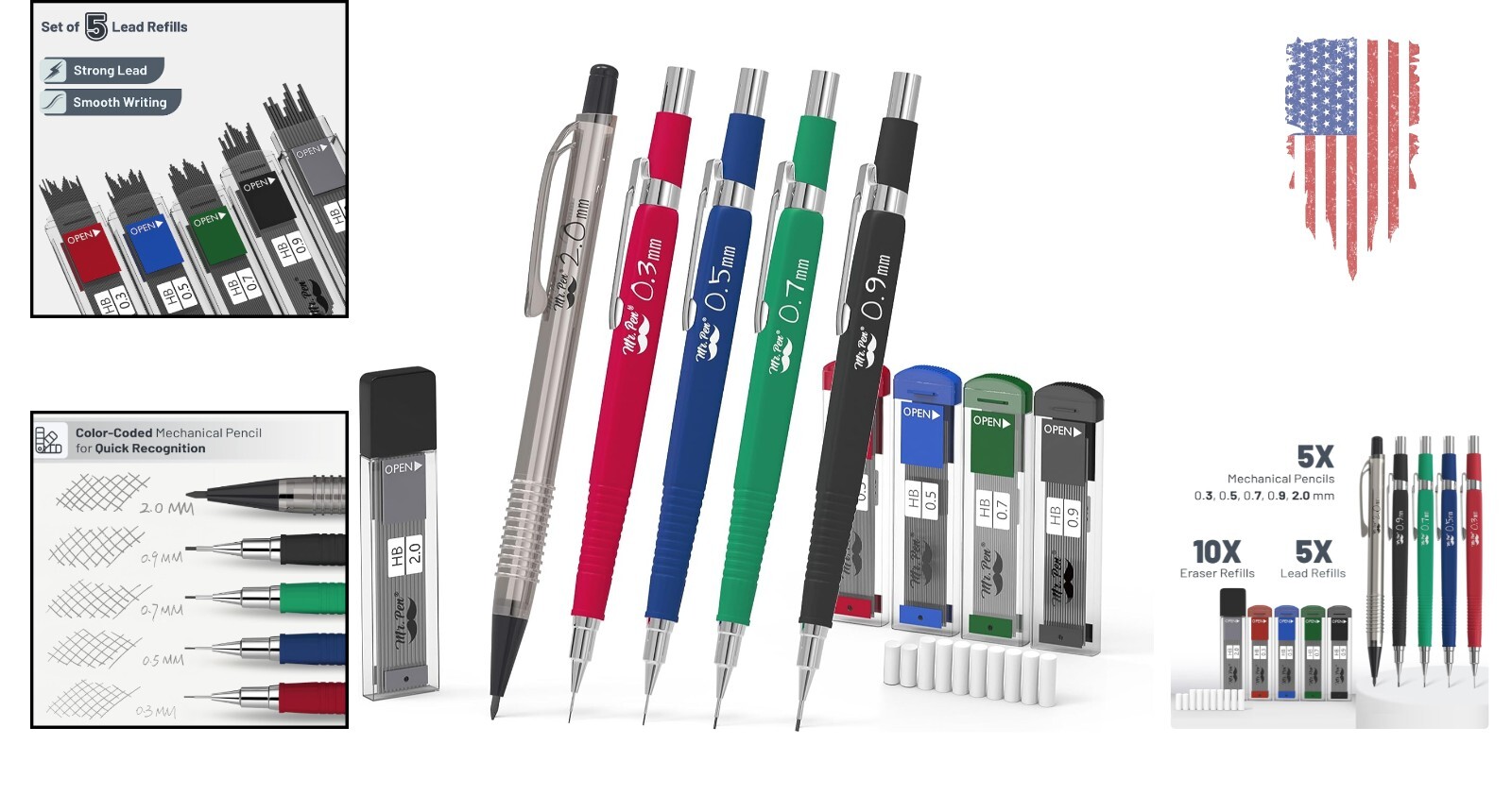 Premium 10 Piece Mechanical Pencil Set – Includes Lead and Eraser Refills