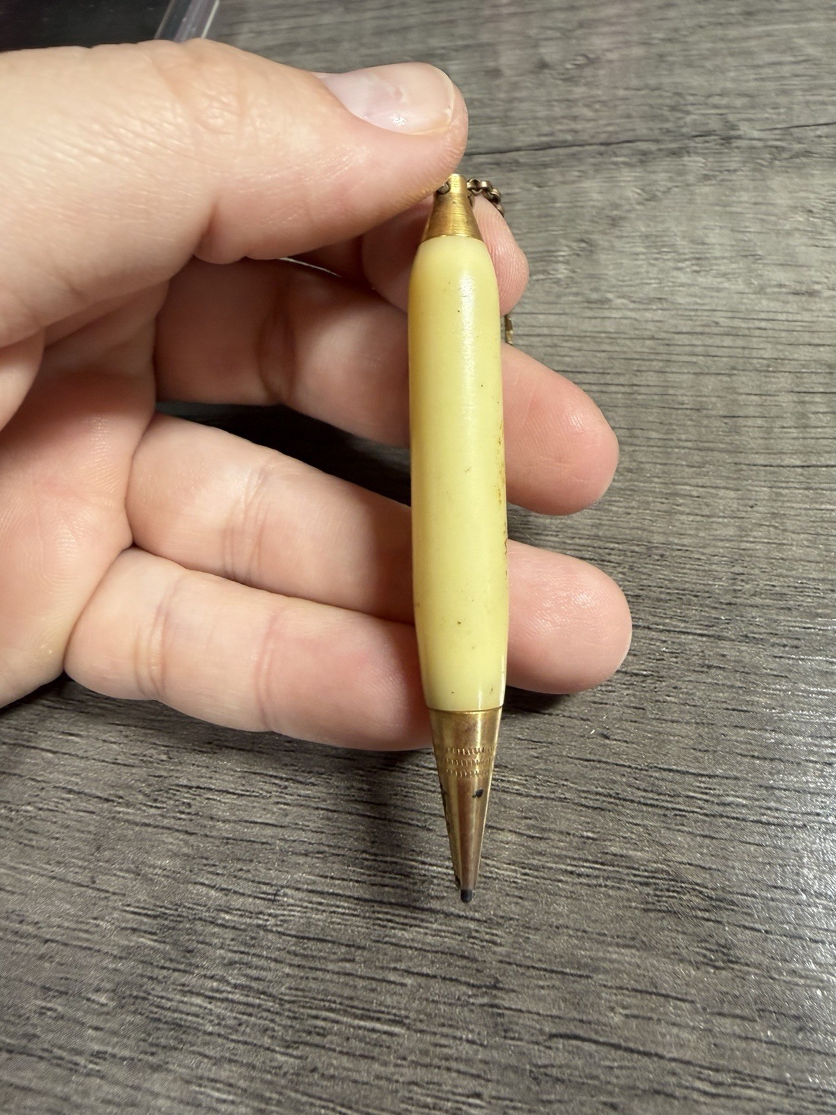 Vintage Celluloid Retractable Mechanical Pencil Christian Cross Charm Gold