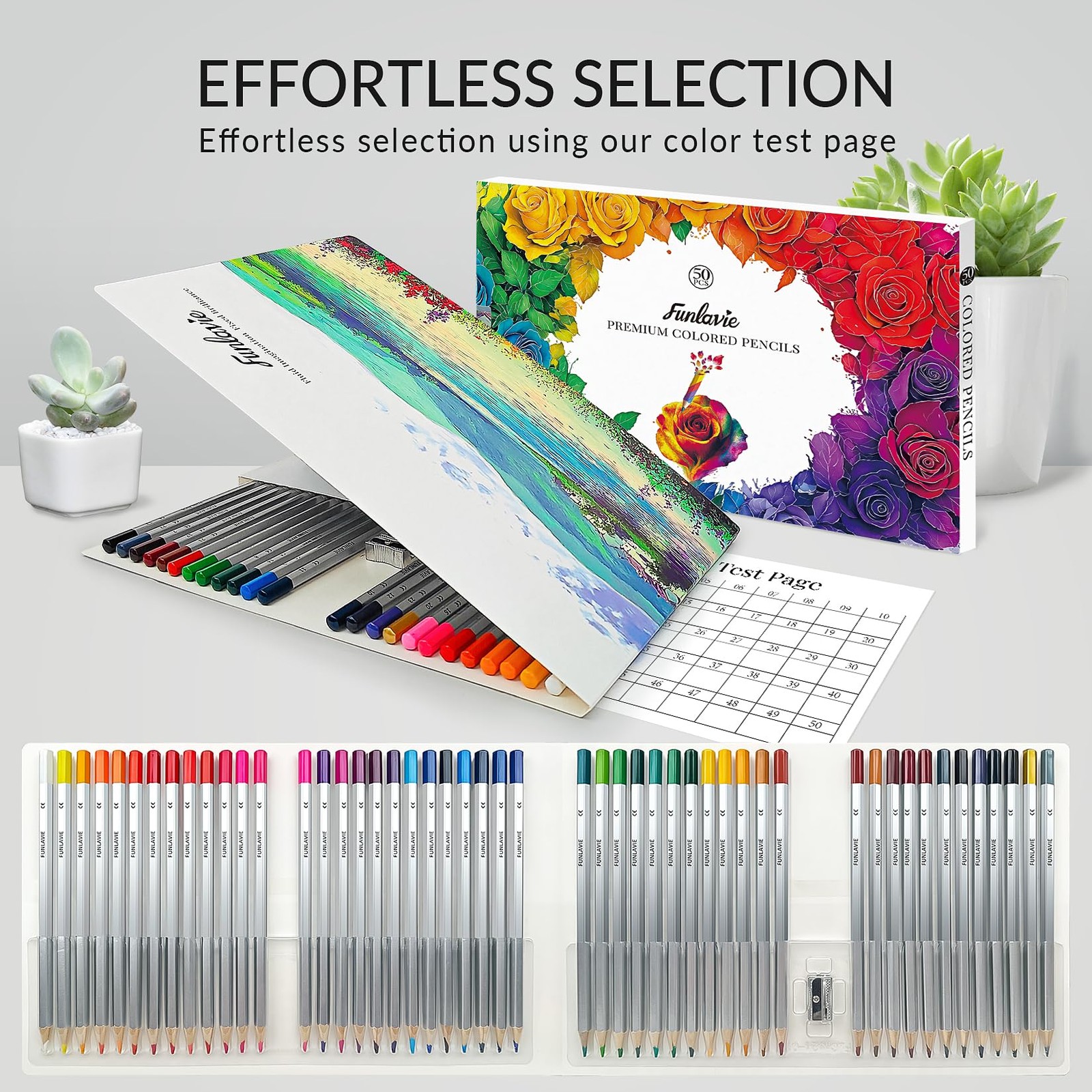 FUNLAVIE 48 Colored Pencils for 50 Count (Pack of 1), 50-Color Gift Pack
