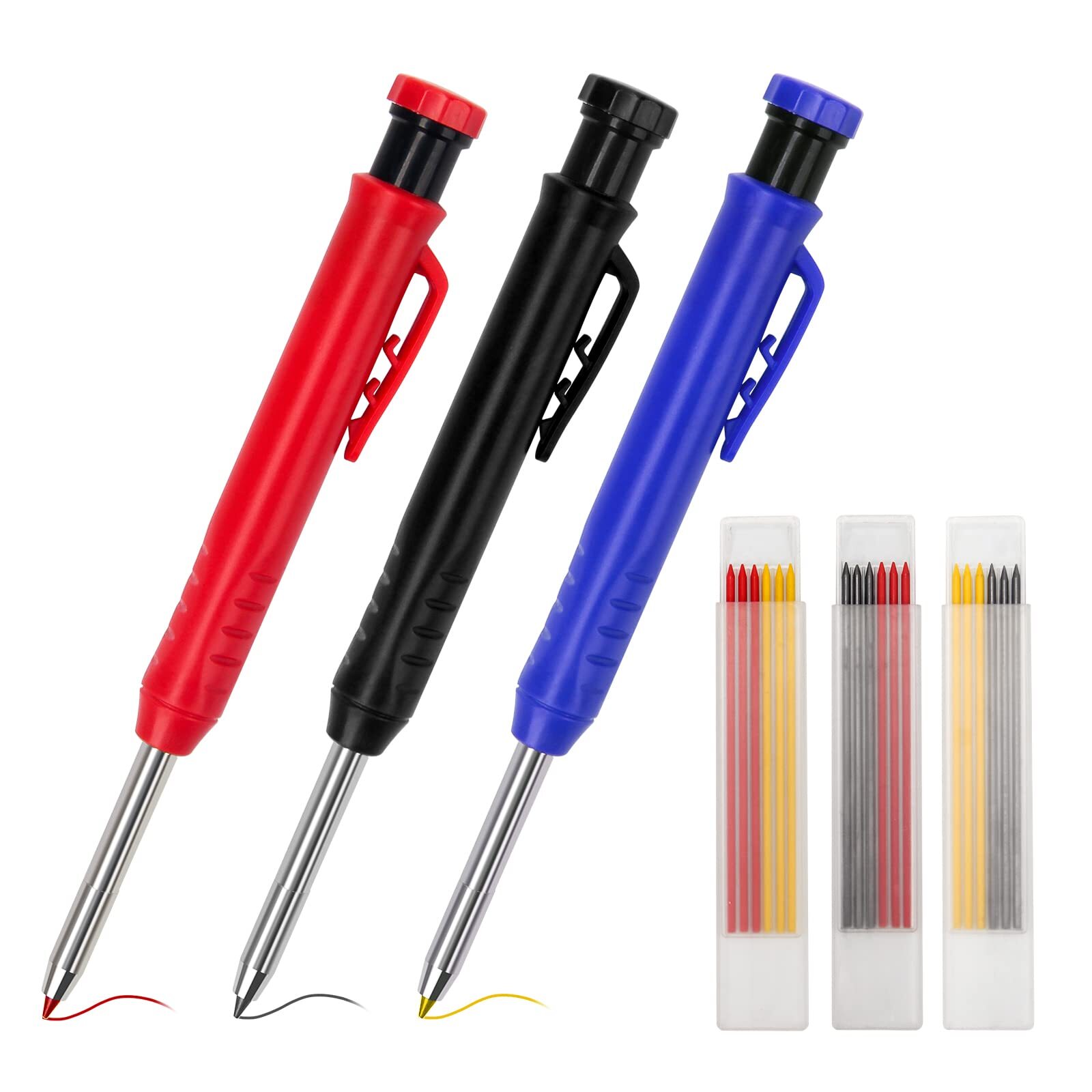 3 Pieces Solid Carpenter Pencil Woodworking Pencils Mechanical With 18 Refills I