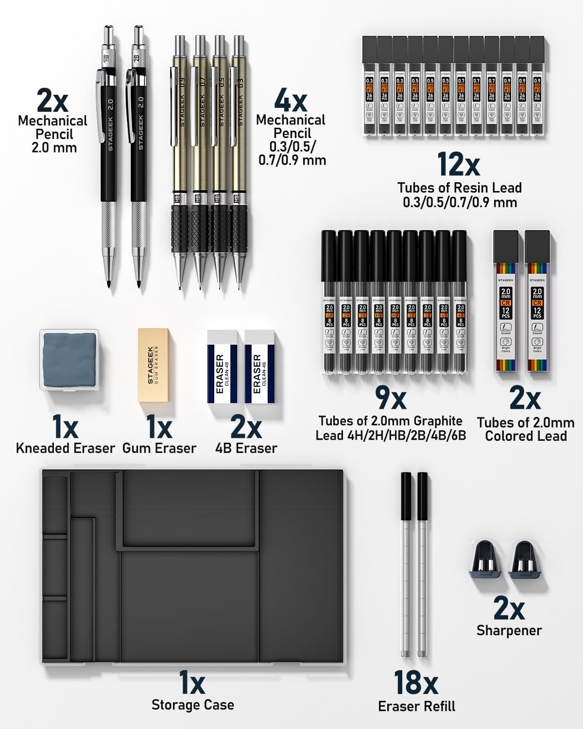 STAGEEK Mechanical Pencil Set with Case 37 Count, 37 Count (Pack of 1)