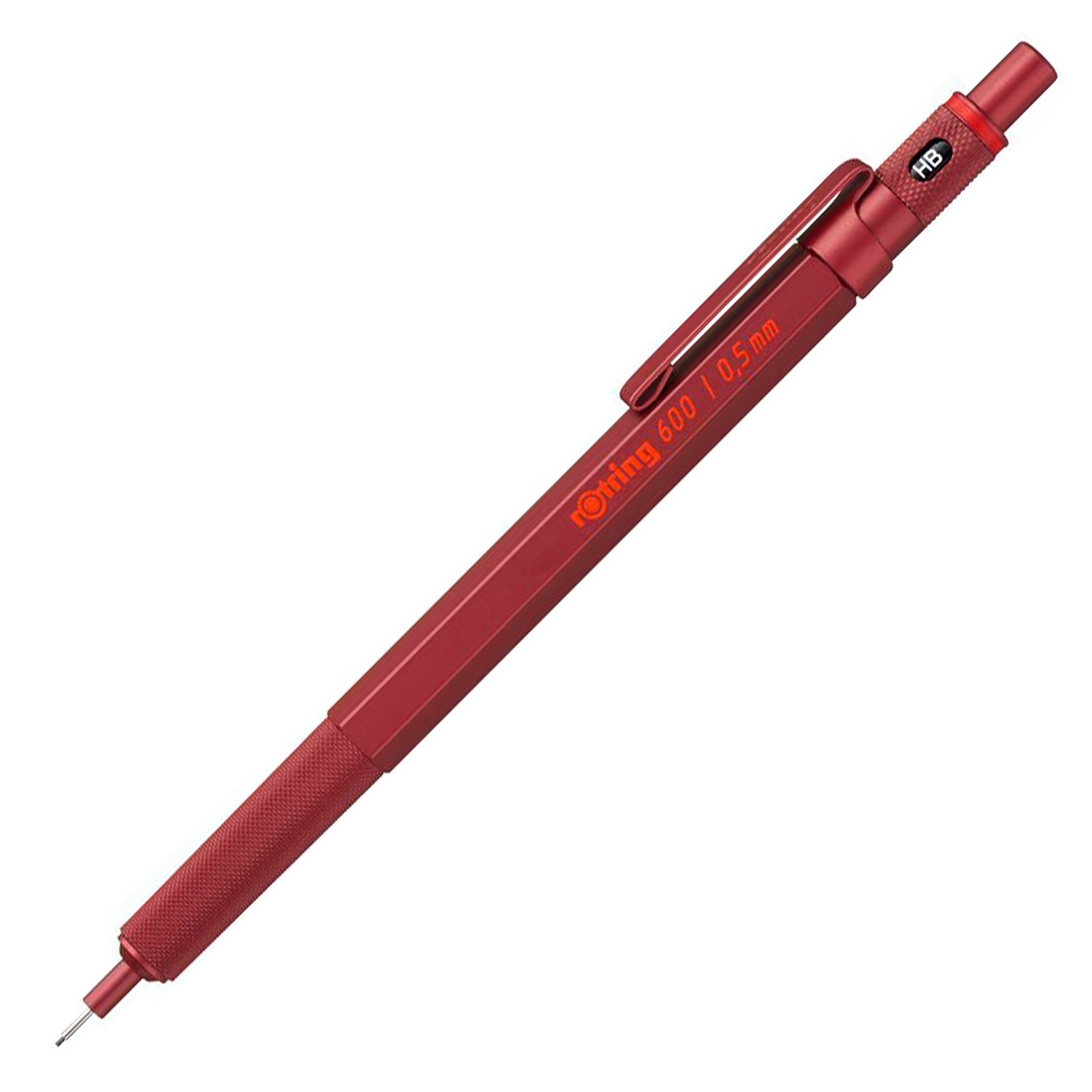 600 Mechanical Pencil | HB 0.5 mm | Red All-Metal Body | Hexagonal Barrel