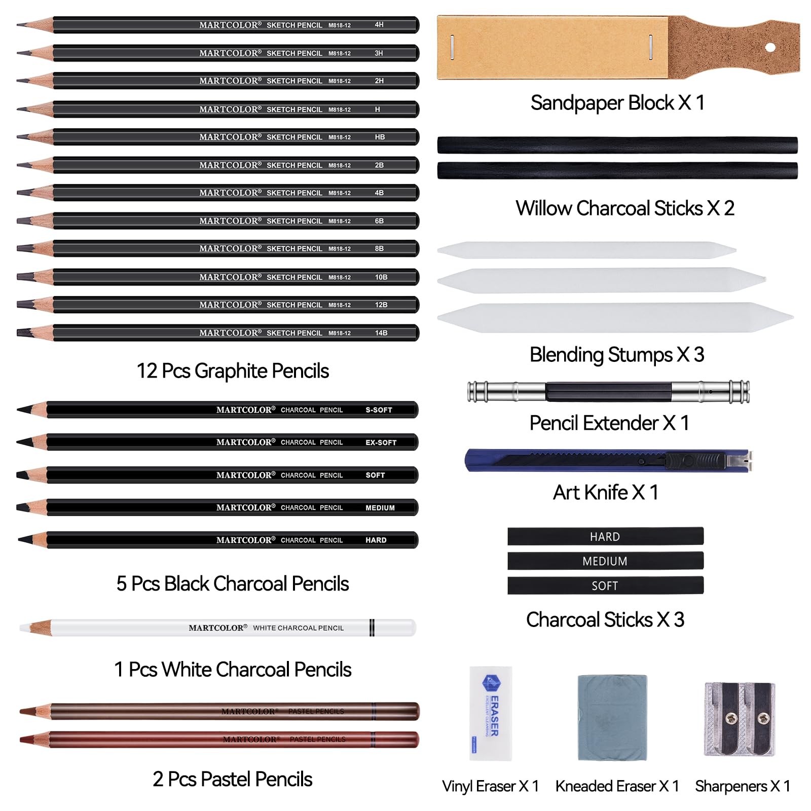 MARTCOLOR Drawing Sketching Pencils 1 Count (Pack of 34), Black – 34 Pack