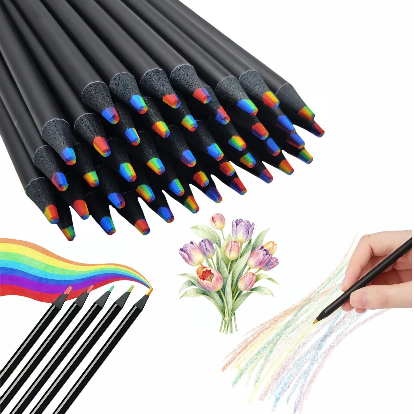 SAYUANVA Rainbow Art 1 Count (Pack of 12), Black Barrel With Core