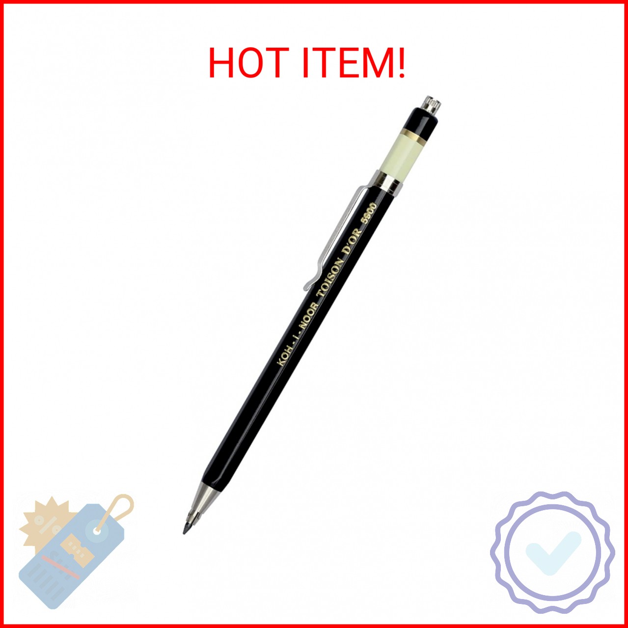 Koh-I-Noor Toison d’Or Lead Holder with Clip, 2mm x 120mm Lead, Black, 1 Each (5