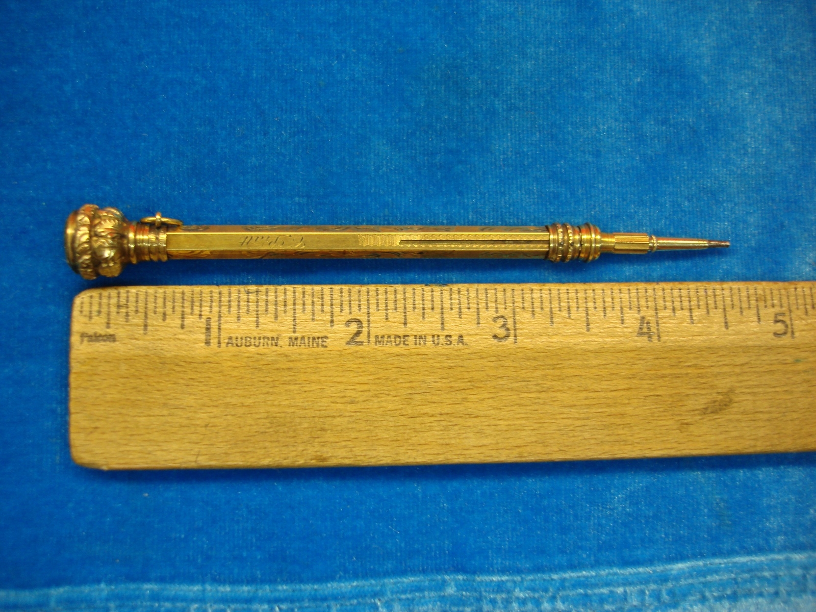 ANTIQUE MECHANICAL PENCIL WITH CITRINE GLASS TOP – GOLD FILLED – NICE CONDITION
