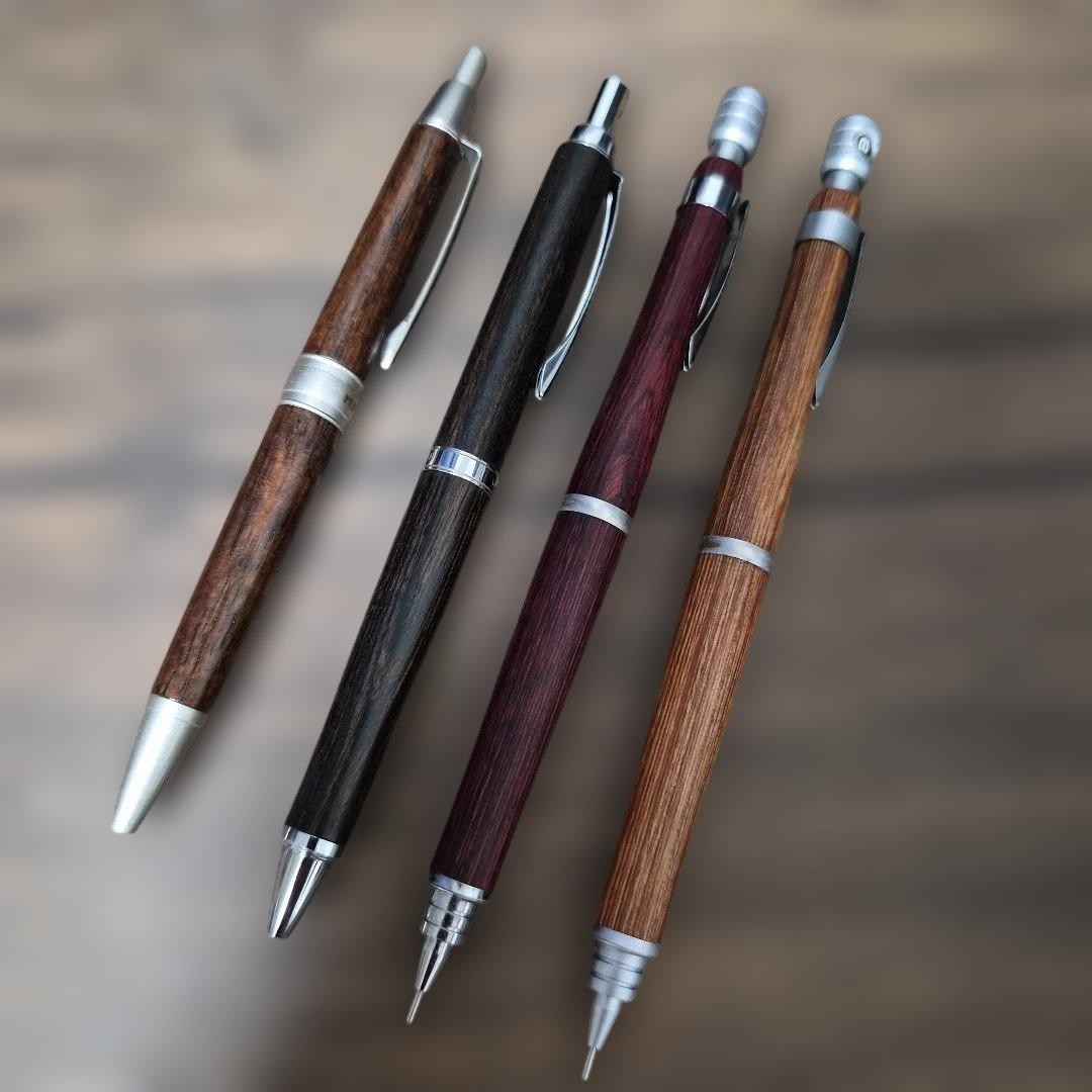 Set of 4 wooden mechanical pencils