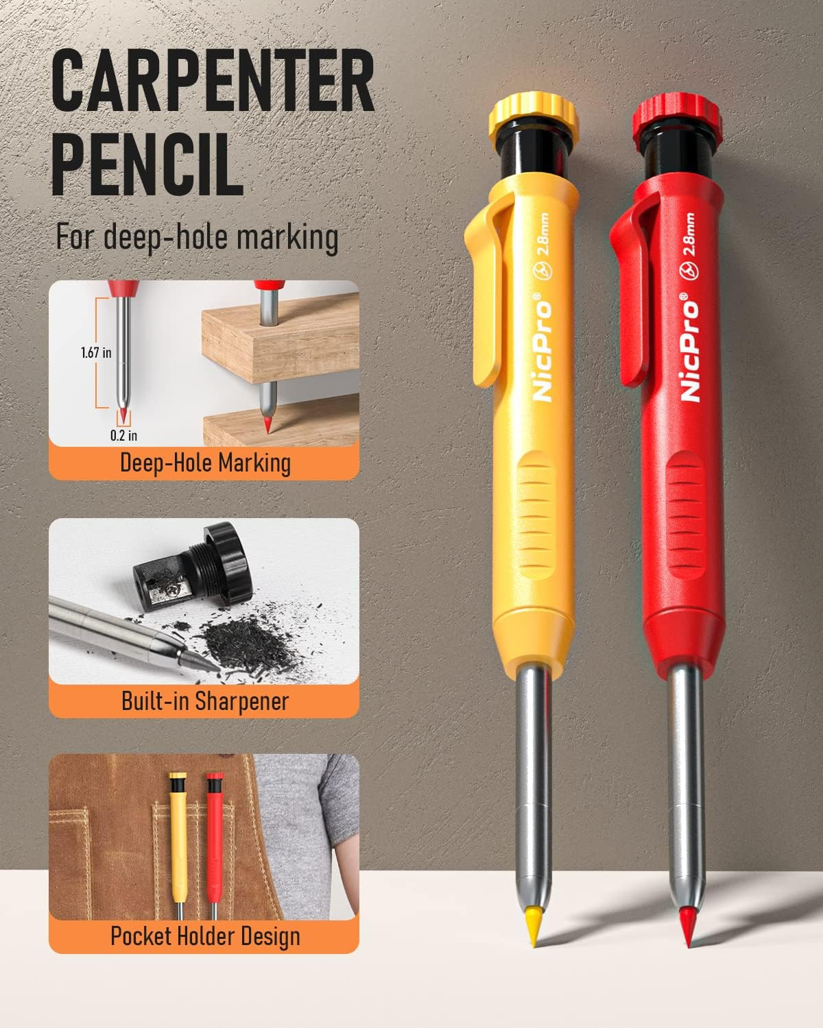 18Pc Carpenter Pencil Set with Sharpener, Refills & Scribe Tool Case New