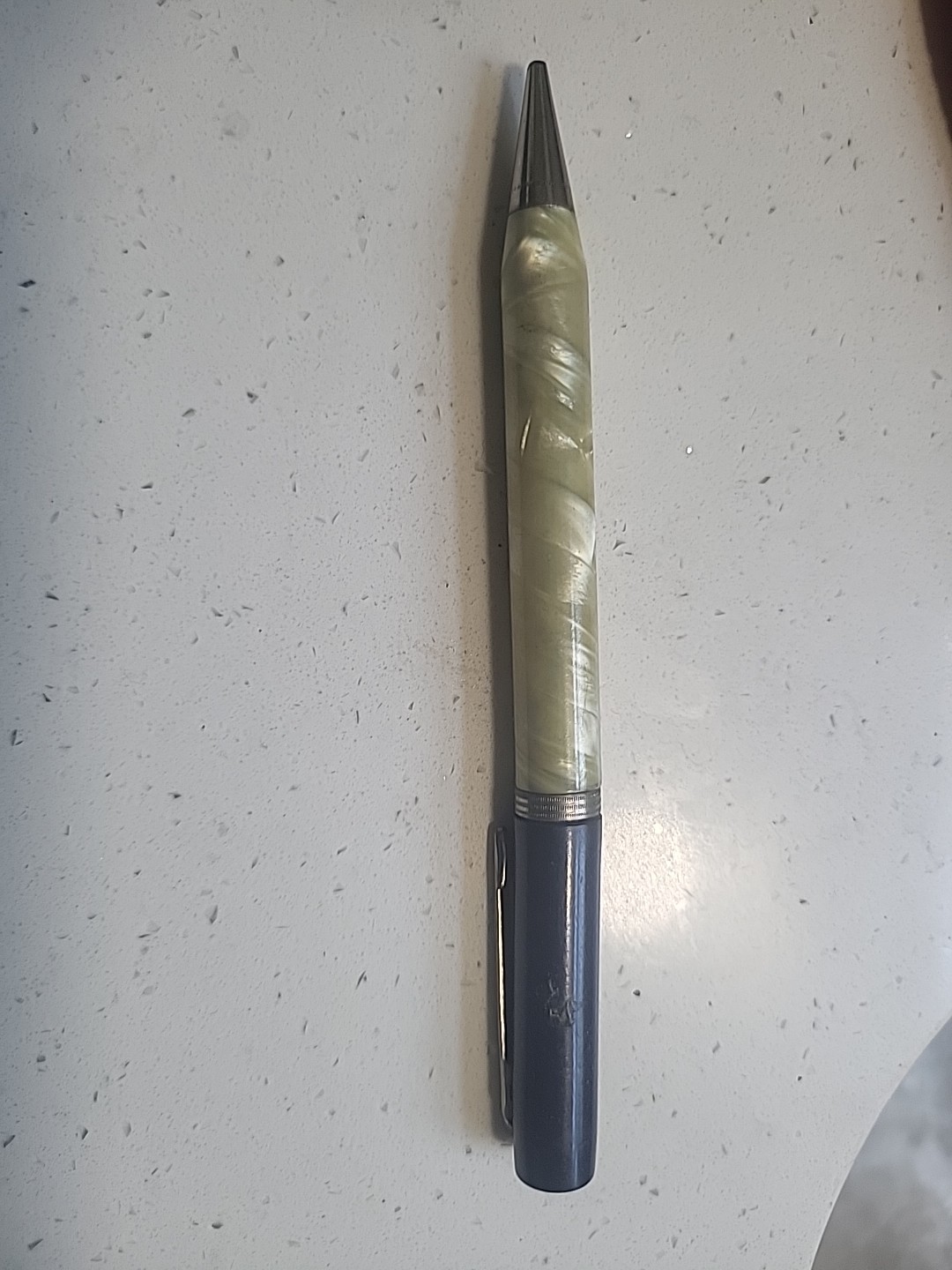 Vintage 1940s Eversharp Skyline Repeater Pencil White Pearl Marble Navy Blue Cap