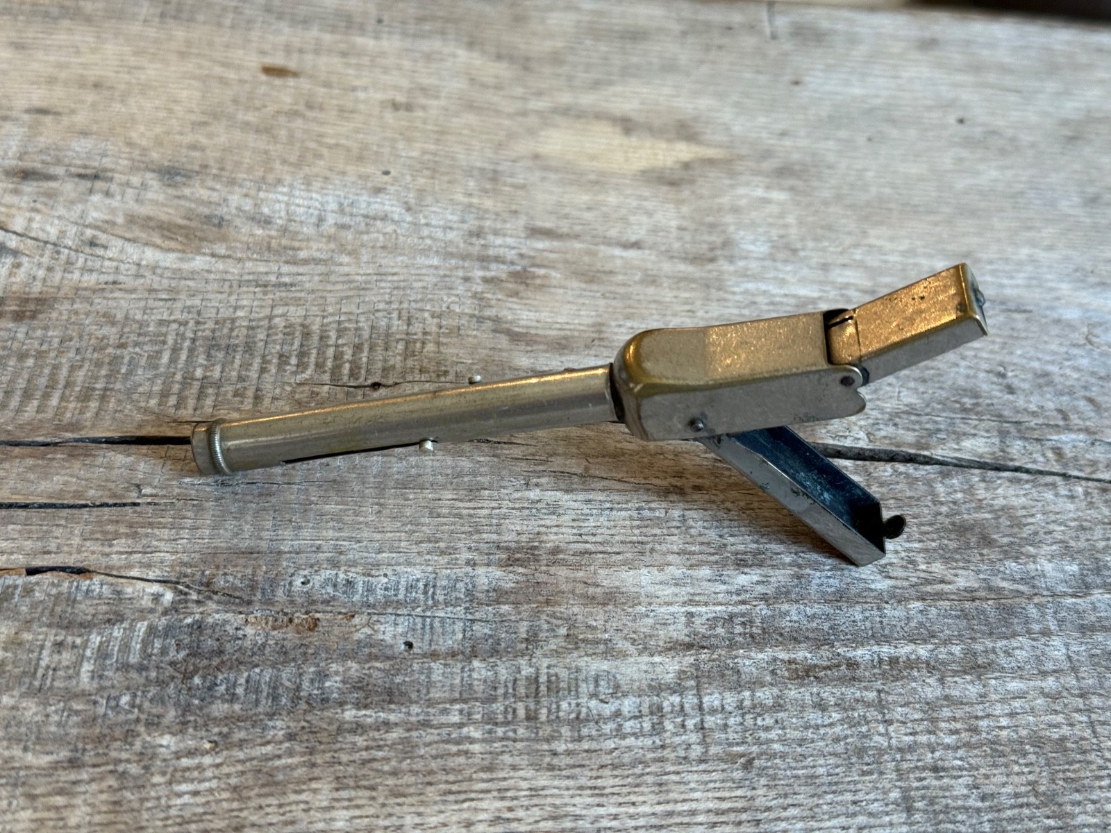 Rare vintage metal folding name stamp & pencil dip calligraphy pen all in one