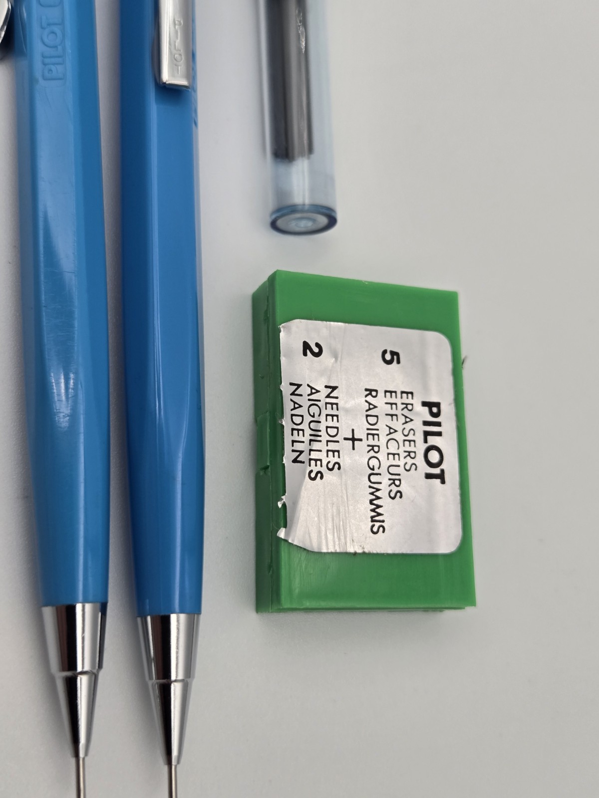 Vintage Pilot 0.5mm Mechanical Pencils Blue Pair + Lead & Eraser Case Kit Japan