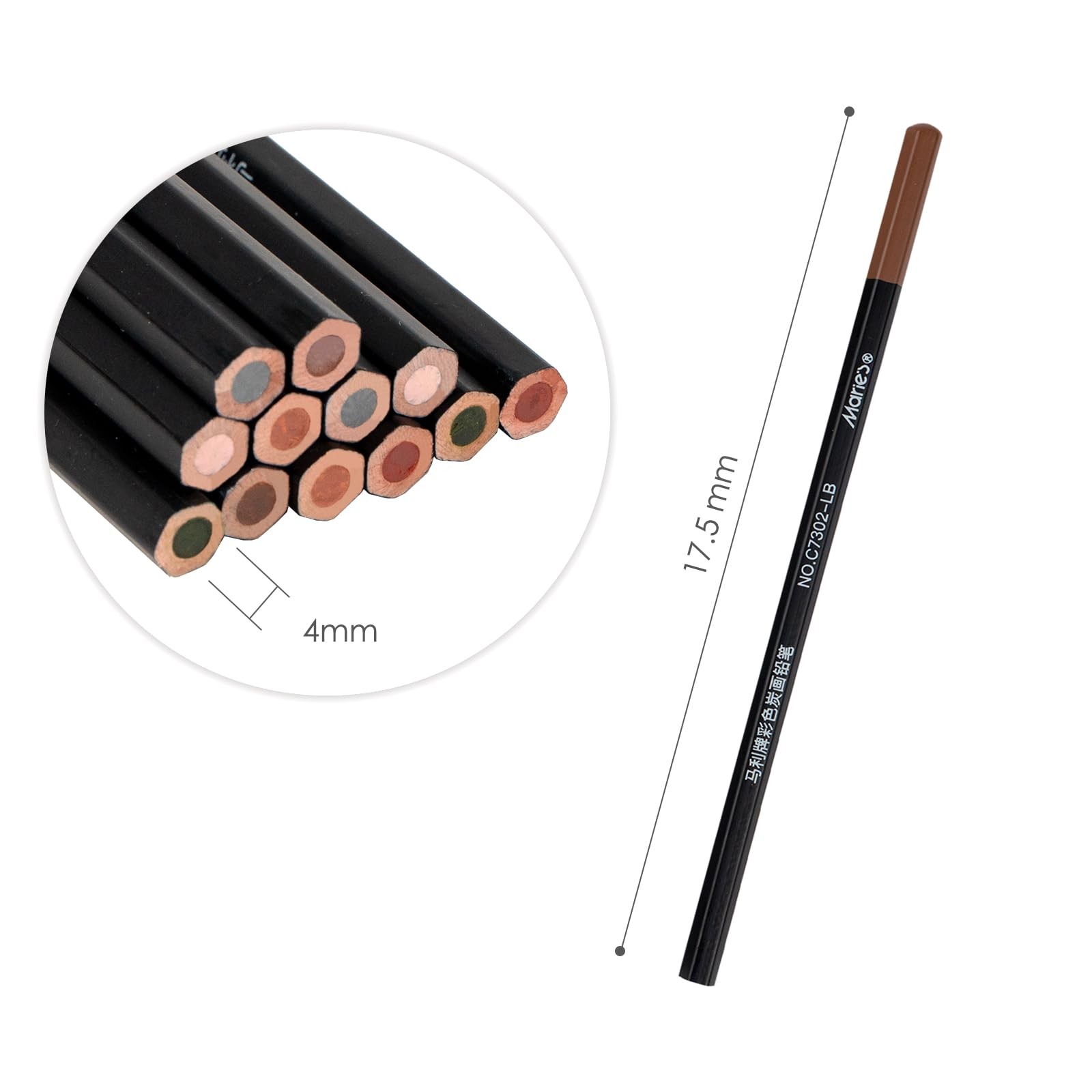 Marie’s Colored Charcoal Pencils Set, 6 12 Count (Pack of 1), Multicolor