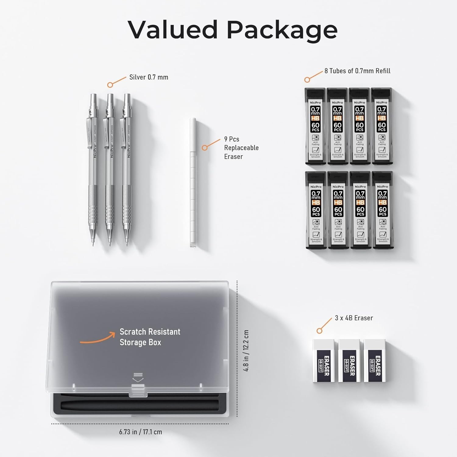 0.7 mm Metal Mechanical Pencil Set w Case with 3PCS MP1000 0.9mm Drafting Penci