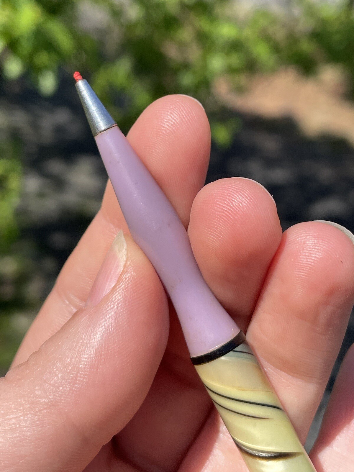Vintage 20th C. Miniature Marbleized White Mechanical Pencil Red Drafting Tool