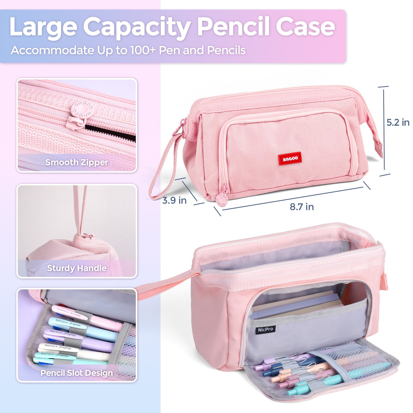 Nicpro 52PCS Aesthetic School Supplies, Cute Pencil Case, 12 Pastel Highlighters