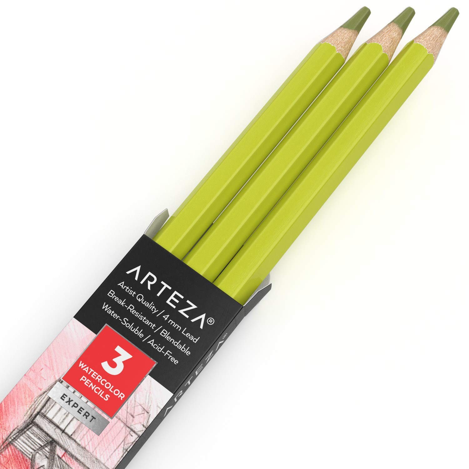 Arteza Professional Watercolor Pencils, 1 Count (Pack of 3), A603 Pear Green