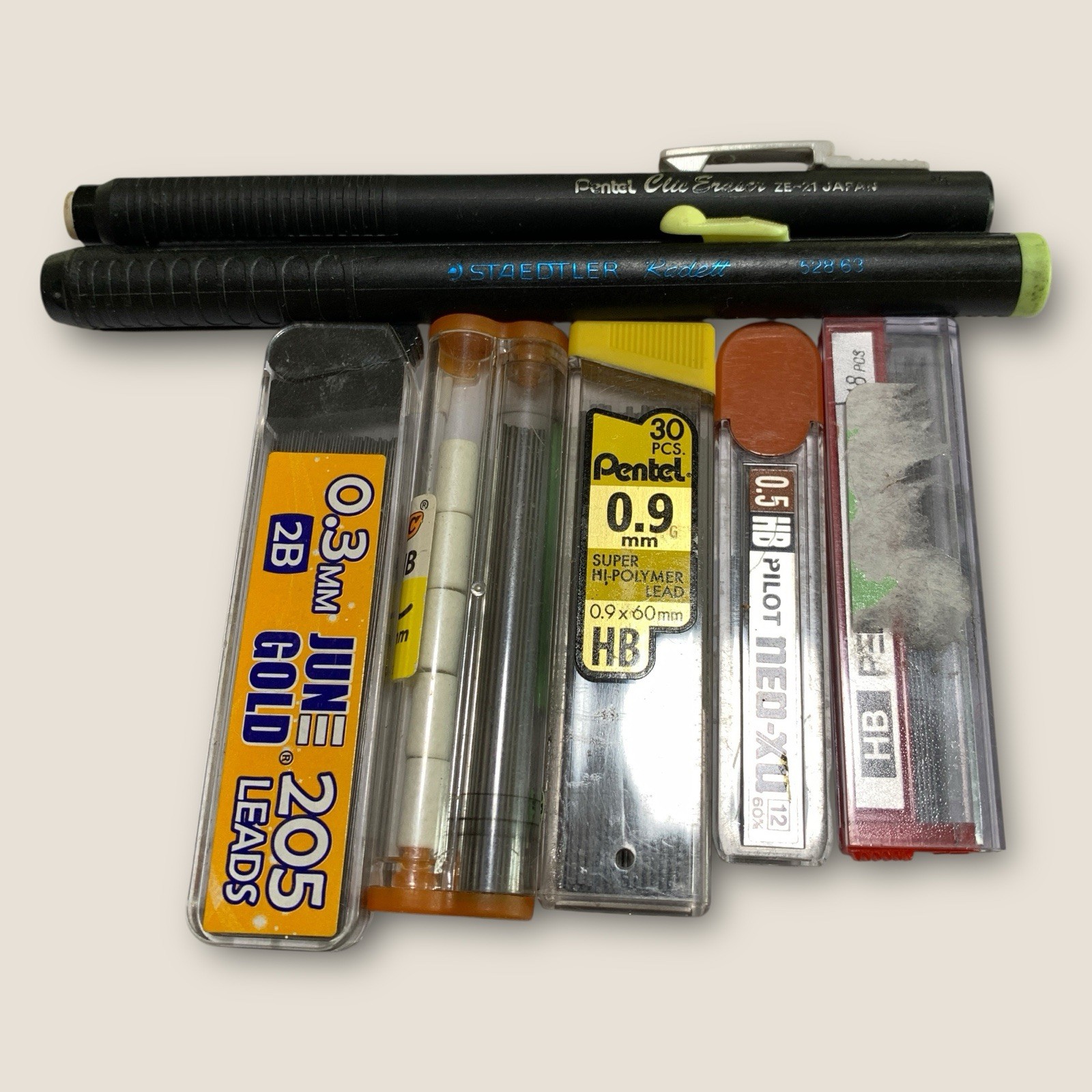 Vintage Mechanical Pencil Lot Erasers Leads Zebra Pentel Papermate Bic Parker