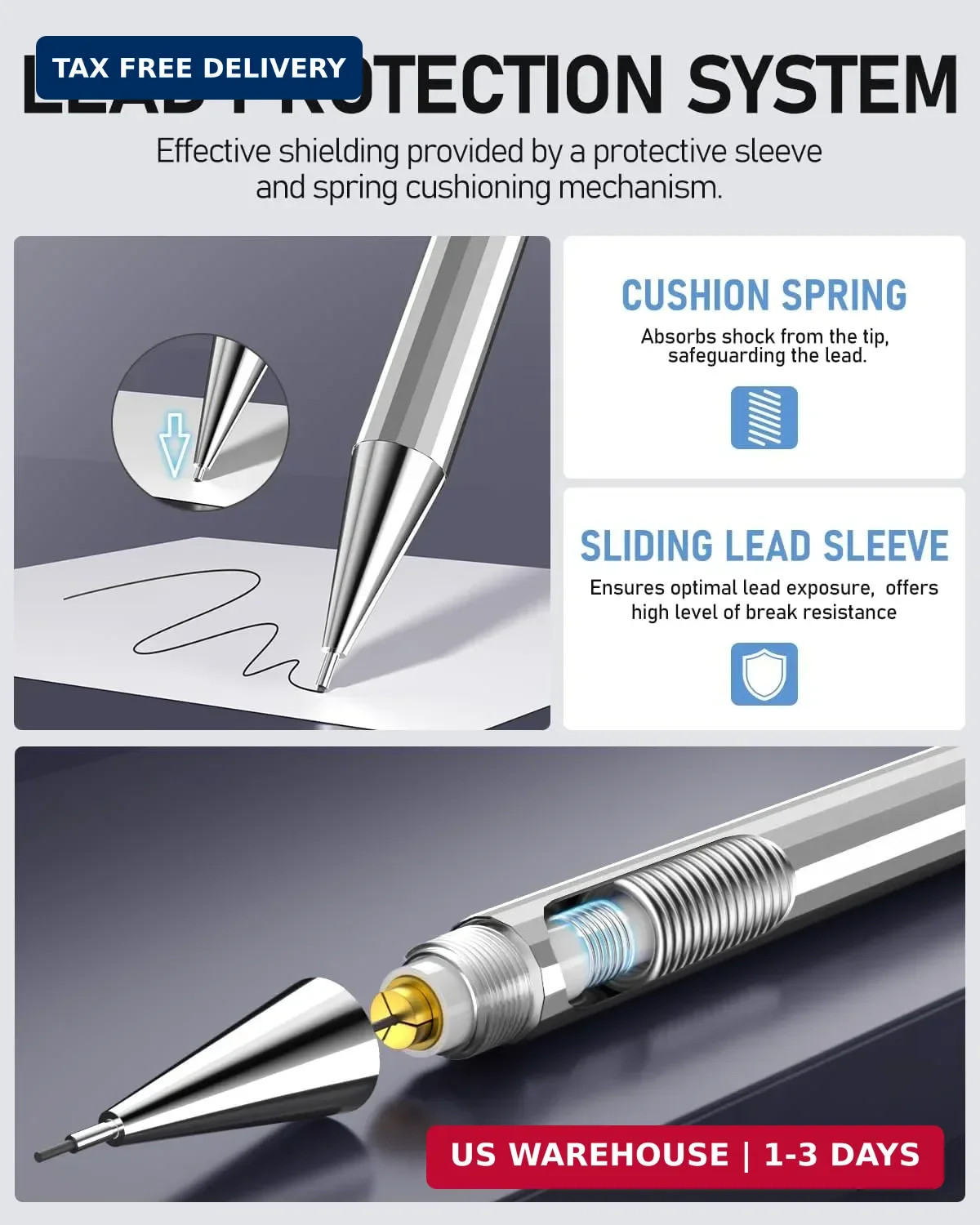 0.7Mm Mechanical Pencil Set with Case – 4PCS Metal Mechanical Pencils, 8 Tubes H