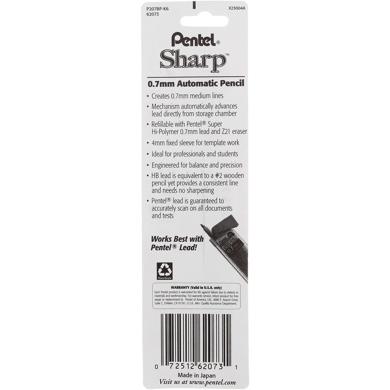 6 Pack Pentel Sharp Premium #2 Mechanical Pencil, 0.7 mm
