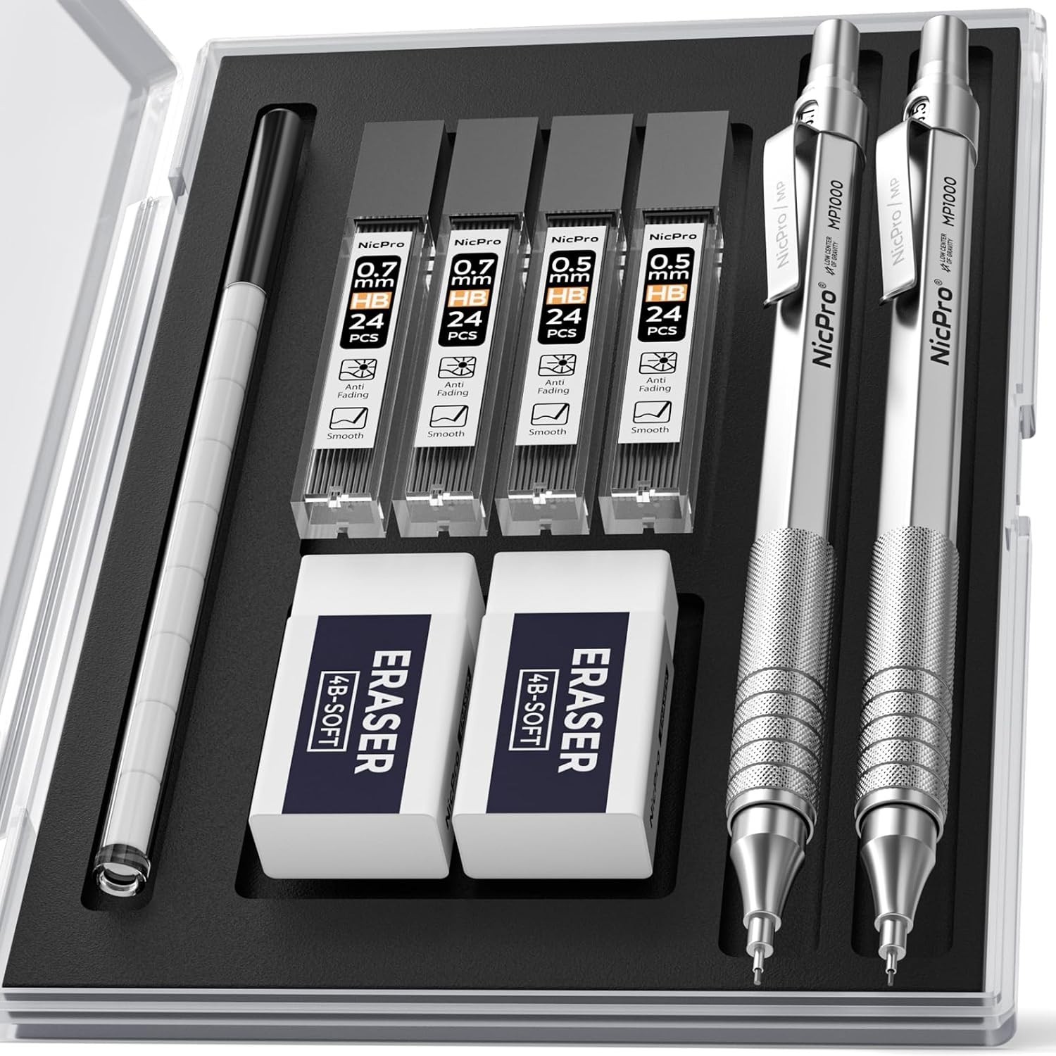 2 PCS Metal Mechanical Pencil 0.5mm & 0.7 mm with Case, MP1000 Pencil Set wit…