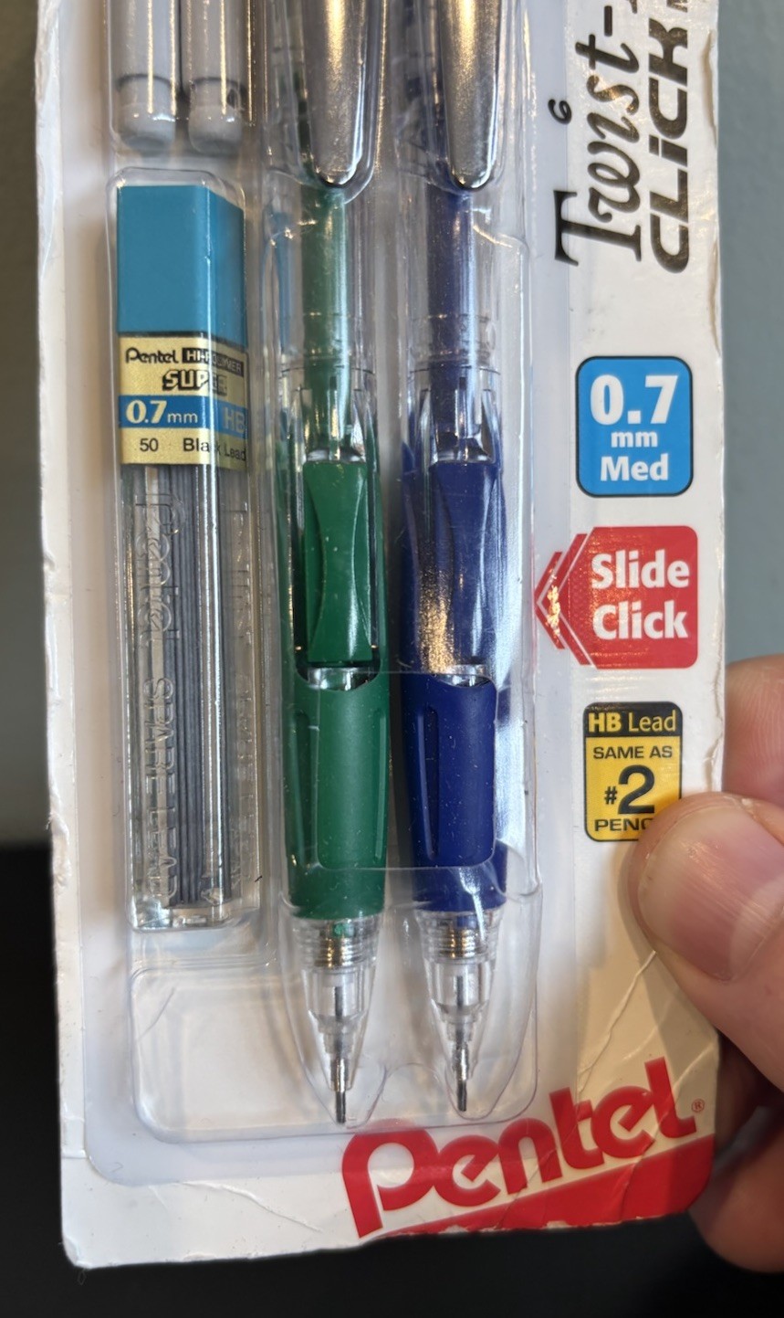 Pentel Twist Erase Click Mechanical Pencil 0.7 mm Slide Click Starter 2 Pack NOS