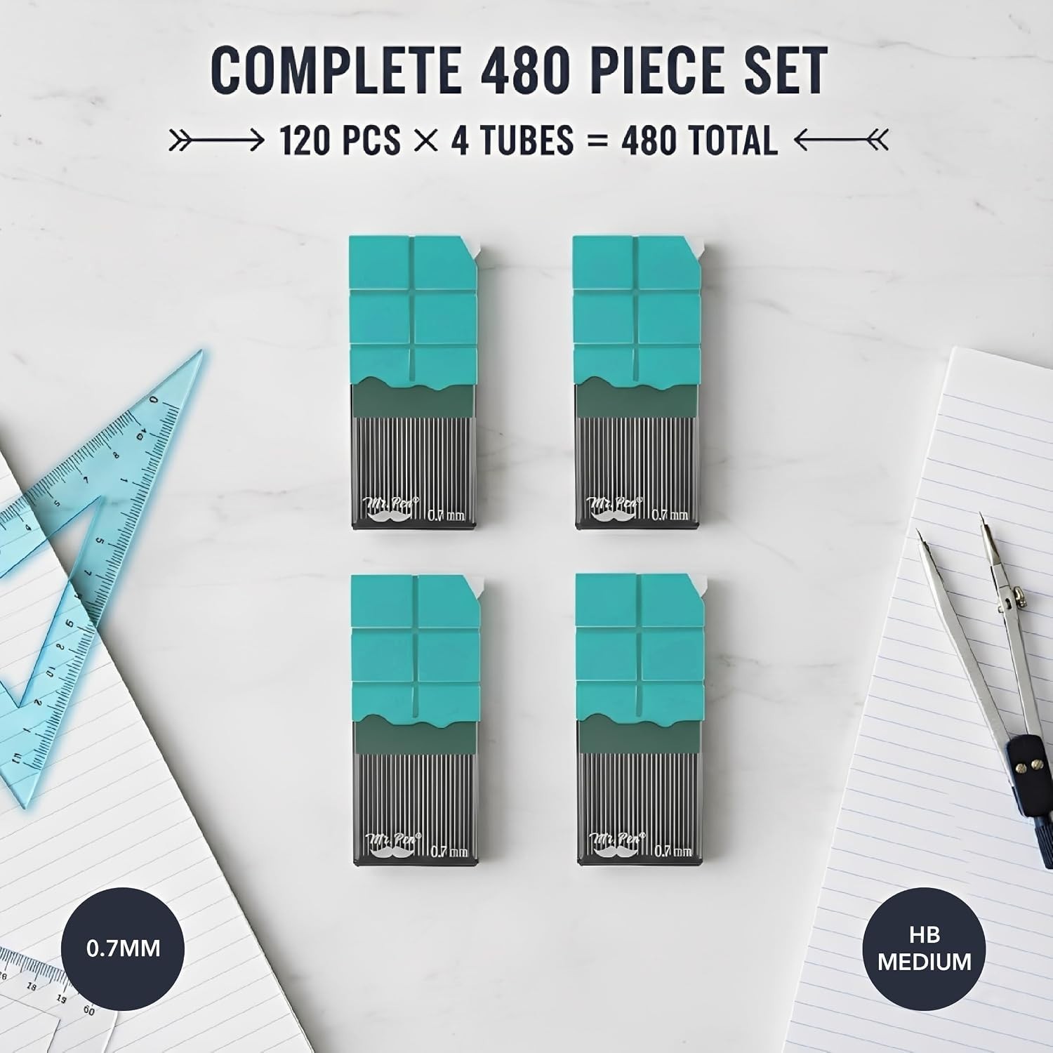 480 Count 0.7 mm HB Graphite Lead Refills for Mechanical Pencils | Black Eleg…
