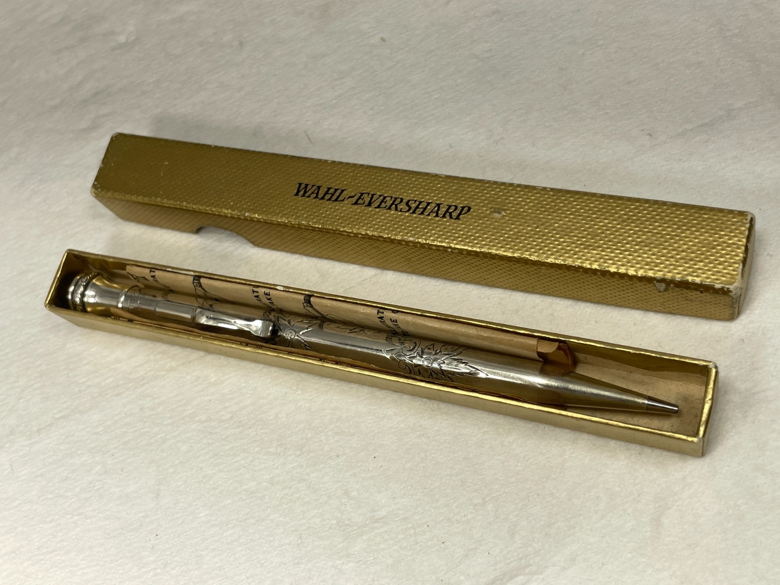 Vintage EVERSHARP Mechanical Pencil ~ STERLING w/Floral Engraving ~ MASONIC Seal