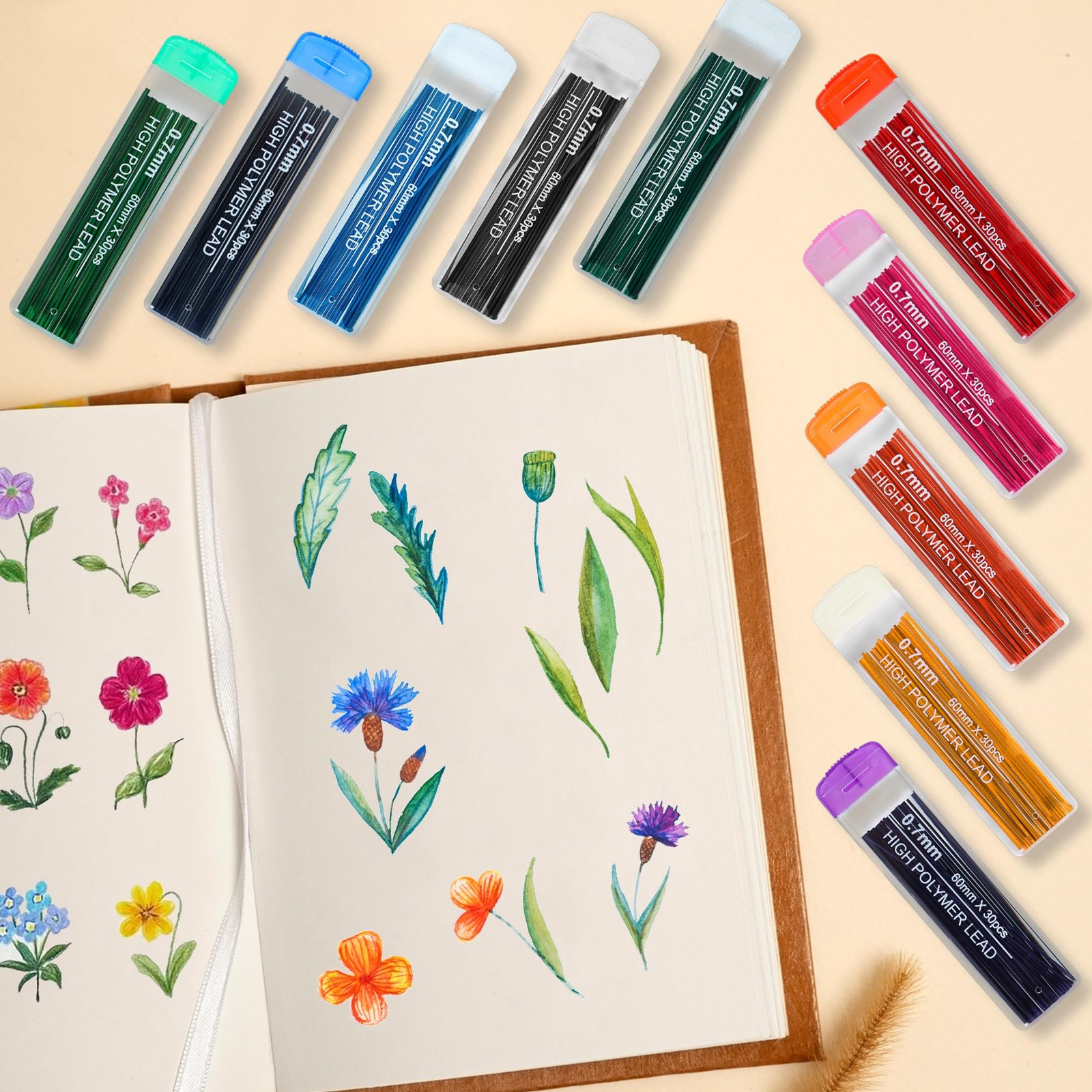 10-Color Erasable Mechanical Pencil Leads – 300 Pieces of Artistic Precision