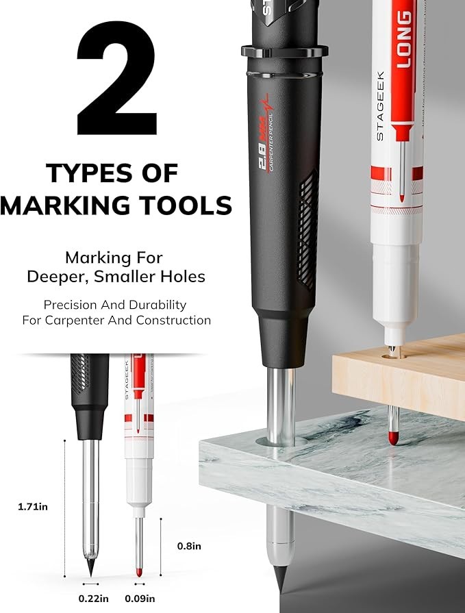STAGEEK 3 Pack Carpenter Pencils with Sharpener, Mechanical Red/Black/Yellow