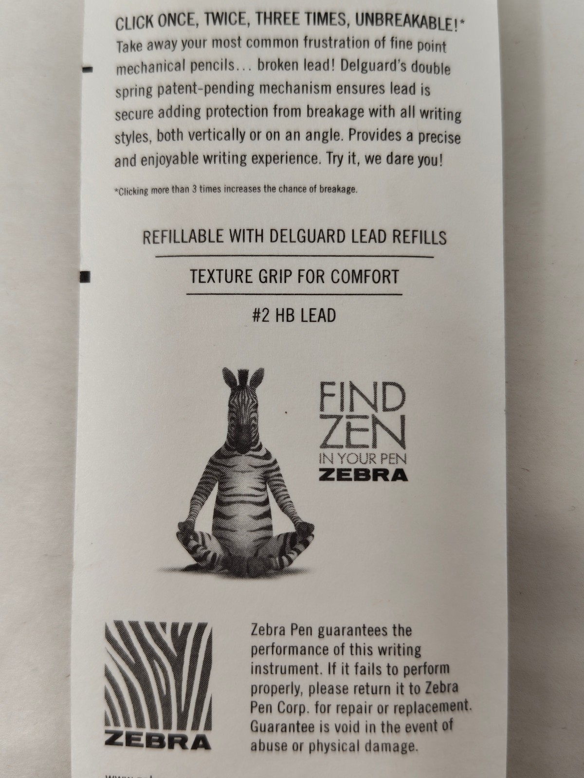 Zebra DelGuard Mechanical Pencil Unbreakable .5 mm HB Fine Point Black