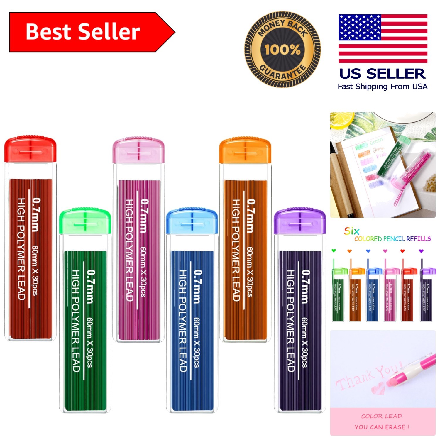 Vibrant 6-Color Set of 0.7 mm Pencil Lead Refills for Creative Professionals