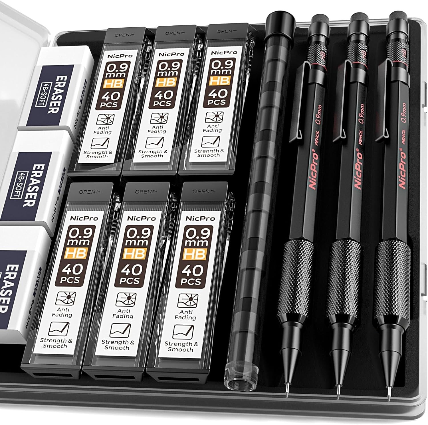 Nicpro 0.9 Metal Mechanical Pencil Set with Case, 3PCS Hevey Duty MP2000 Lead…
