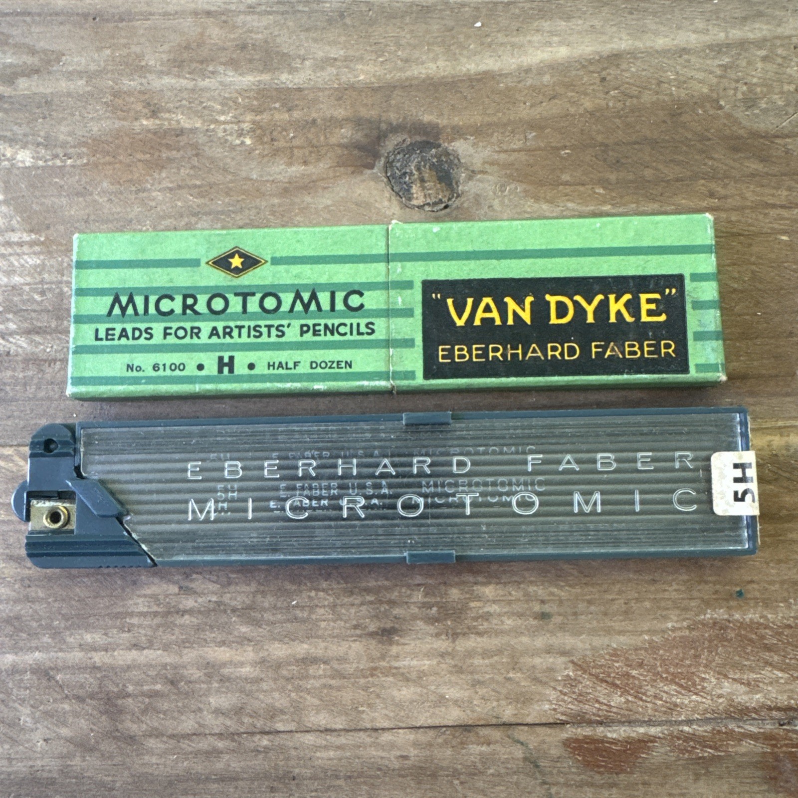 Vintage Eberhard Faber Microtomic 5H Lead Holder & Van Dyke H Leads USA Partial
