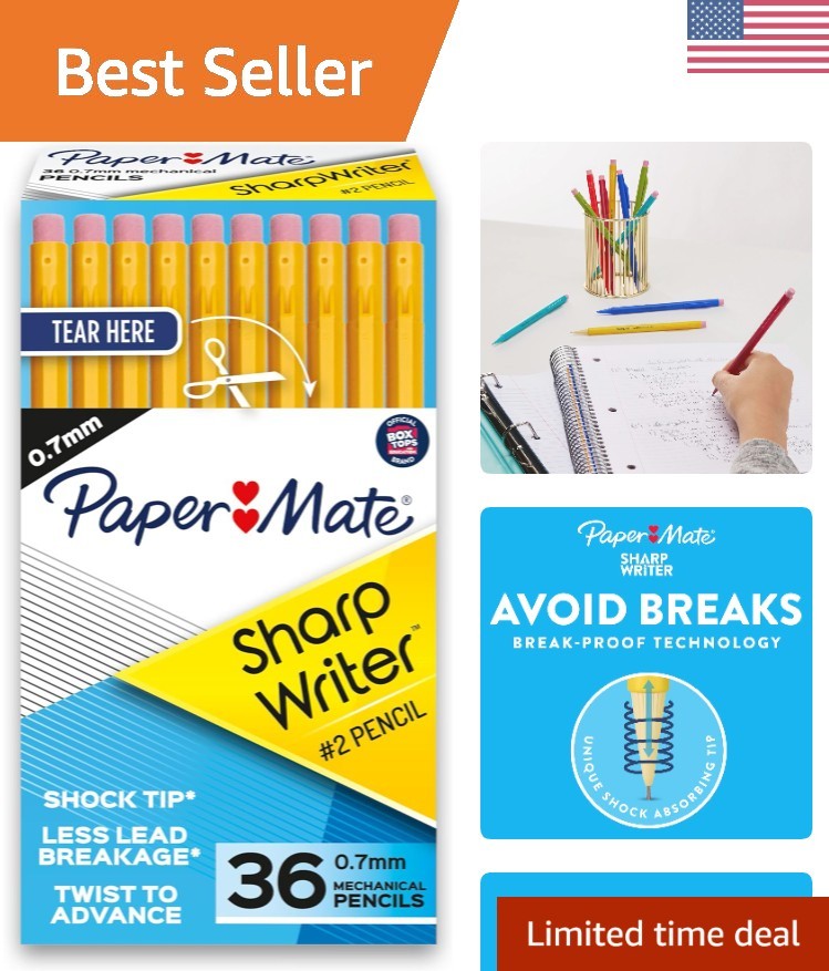 36 Count SharpWriter Yellow Mechanical Pencils with Twistable Design, 0.7mm