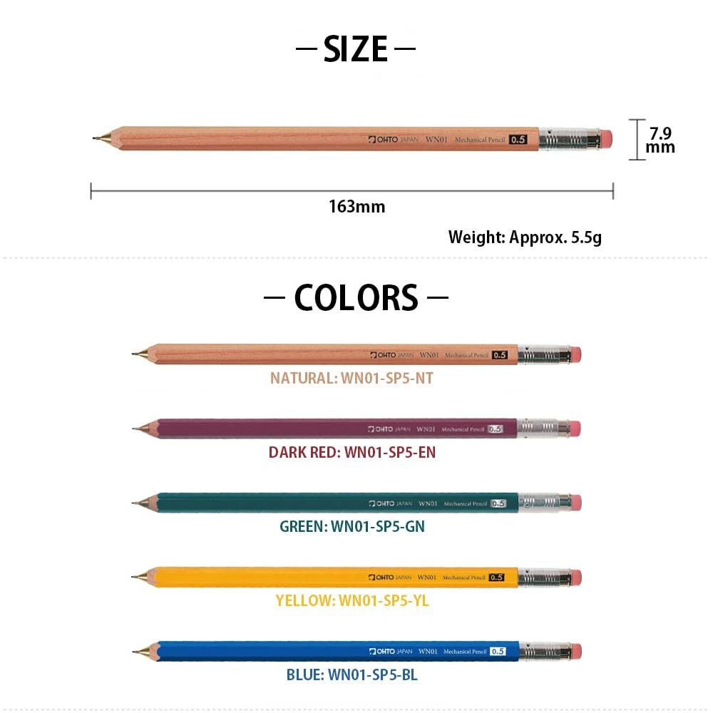 OHTO WN01SP5GN 0.5mm Wooden Mechanical Pencil Green Incense Cedar Barrel