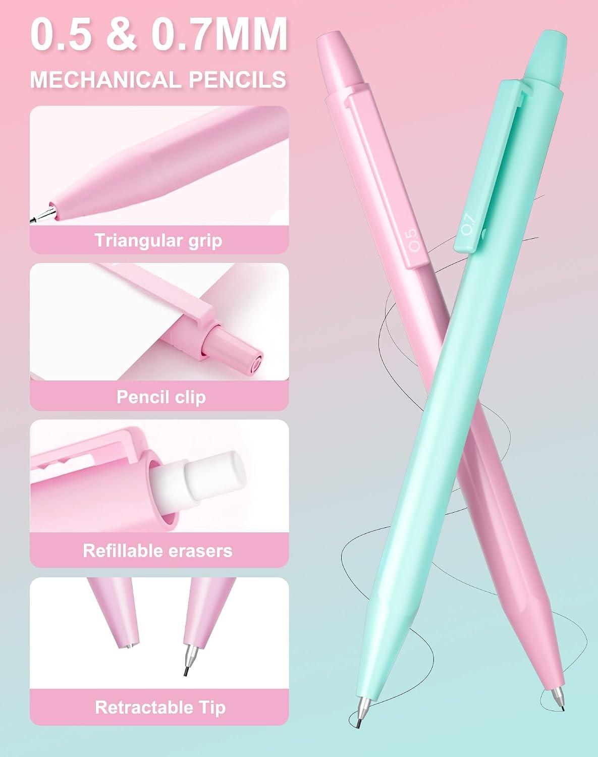 20PACK Mechanical Pencil, 8Pcs 0.5 0.7mm Mechanical Pencils Set With Eraser