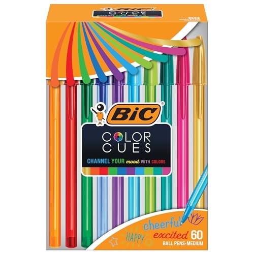 Color Cues 60-Count Pack, Assorted Colors, Fun 1 Count (Pack of 60) Pen Set