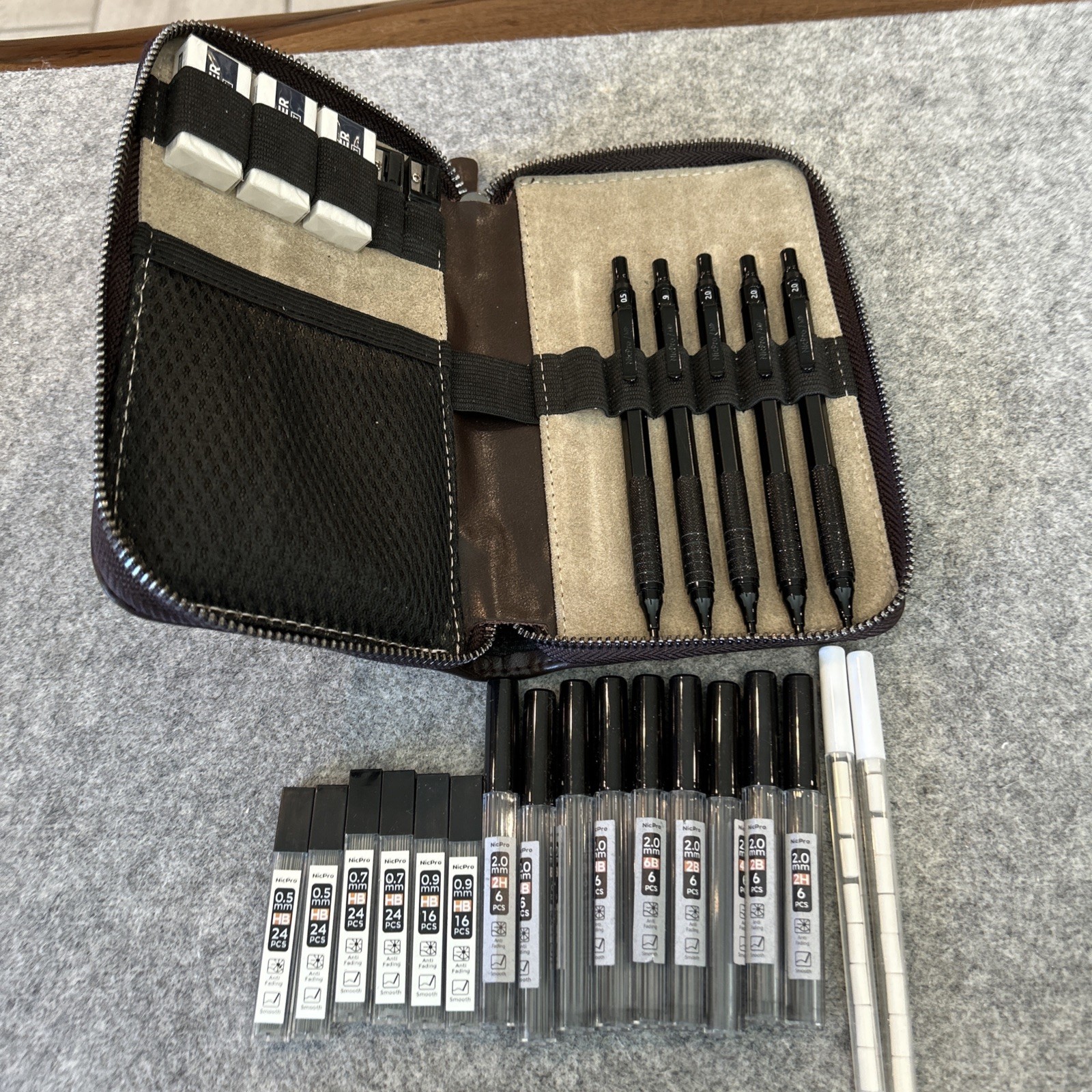 NicPro 27pcs Mechanical Art Drafting Pencil Set in Leather Case