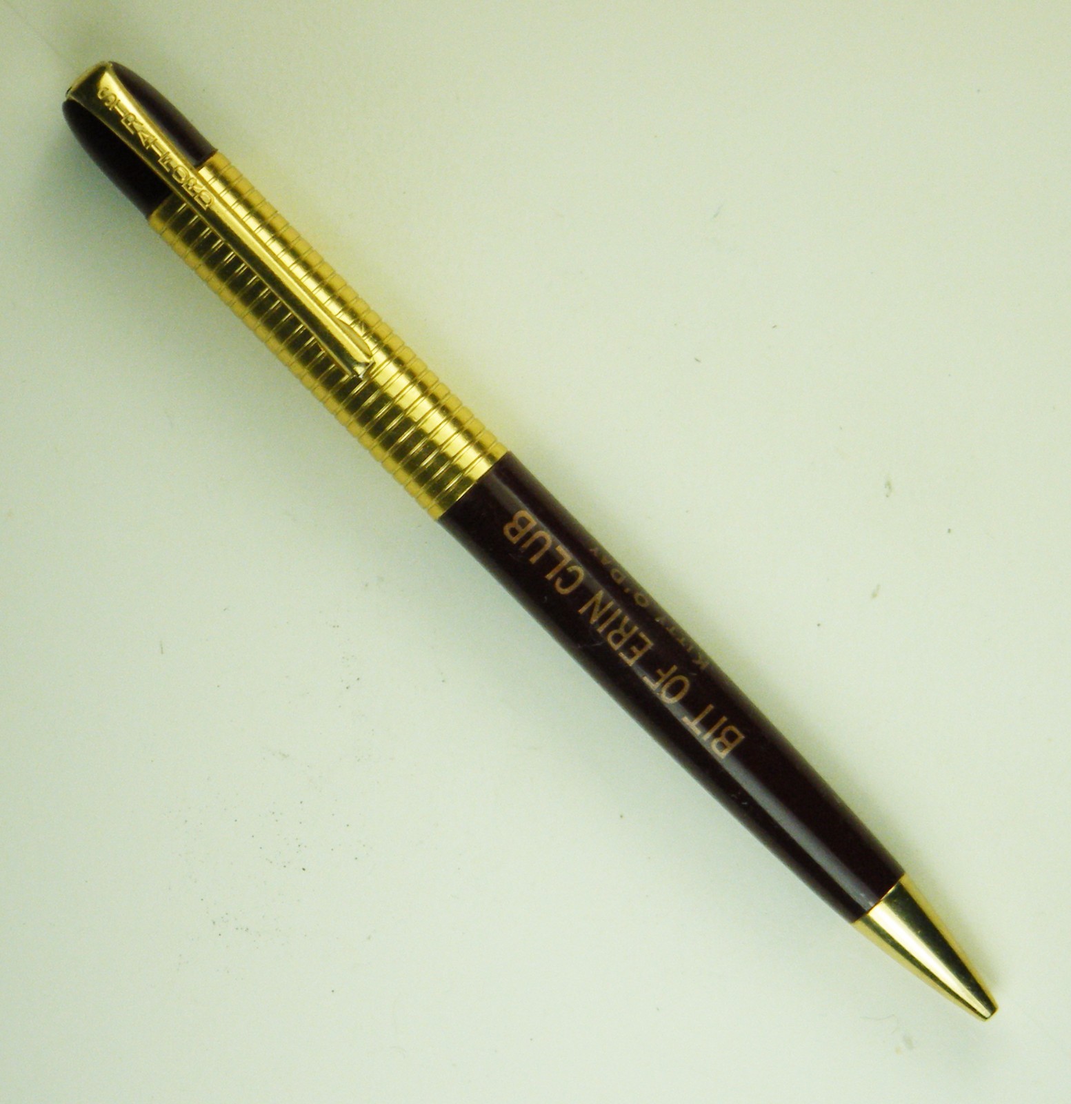 Vintage Mechanical Pencil STRATFORD Maroon Plastic, Gold w/Ad: BIT OF ERIN CLUB