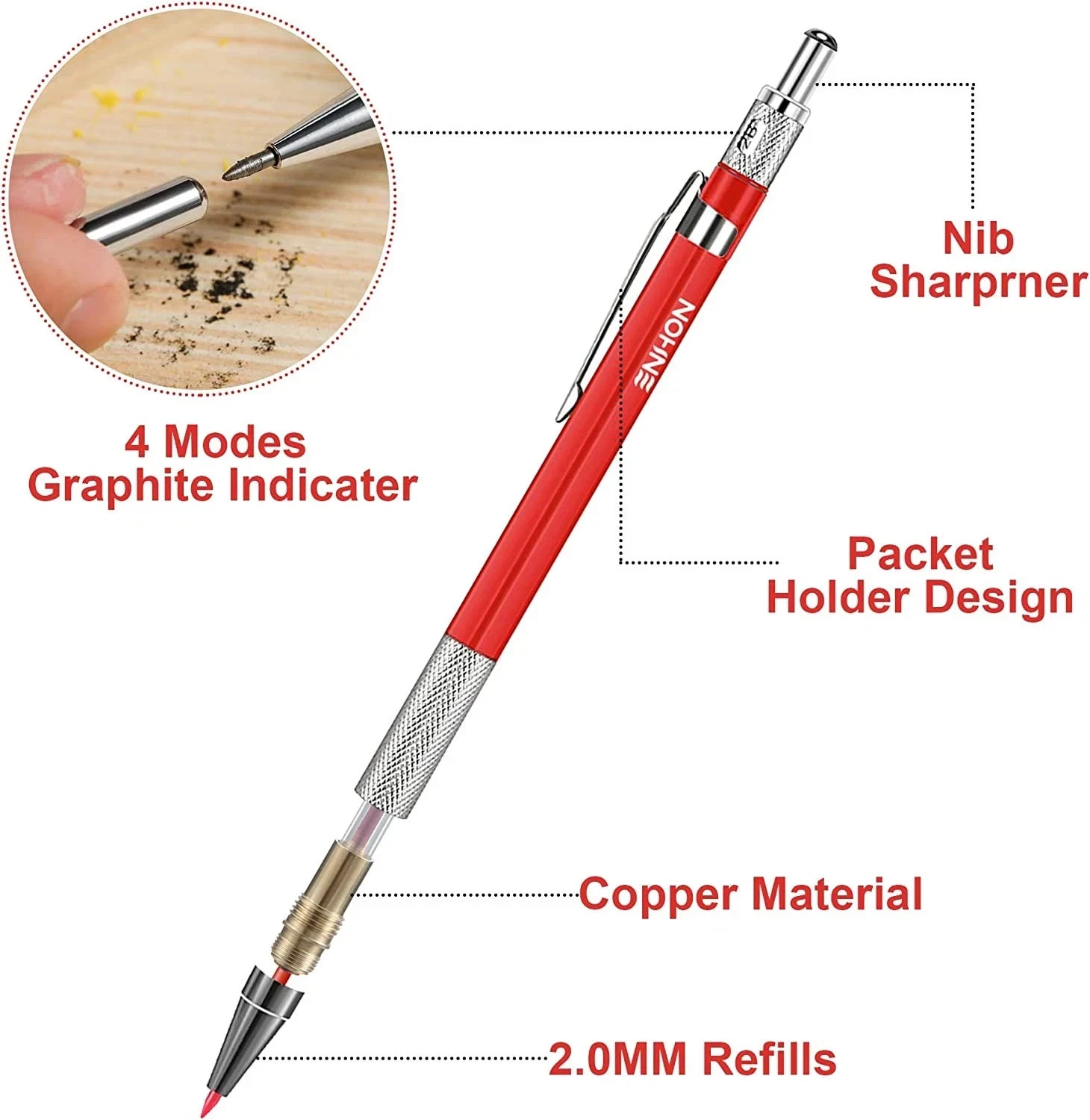 Enhon Mechanical Pencil Set with 4 Carpenter Pencils and 40 Construction Pencil