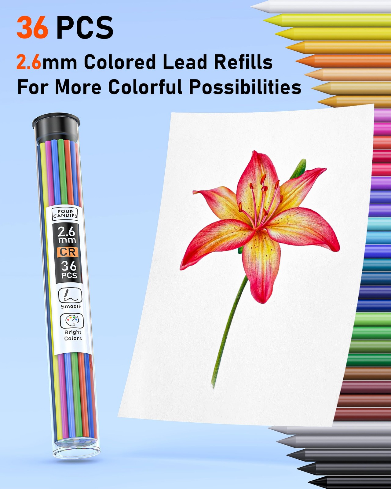 36 PCS Mechanical Colored Pencils 2.6mm Erasable Drafting Set with Case