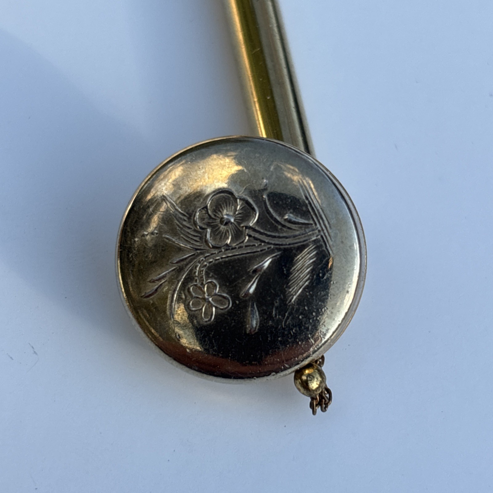 Antique Victorian Floral Etched Lapel Pin Mechanical Pencil Gold Tone